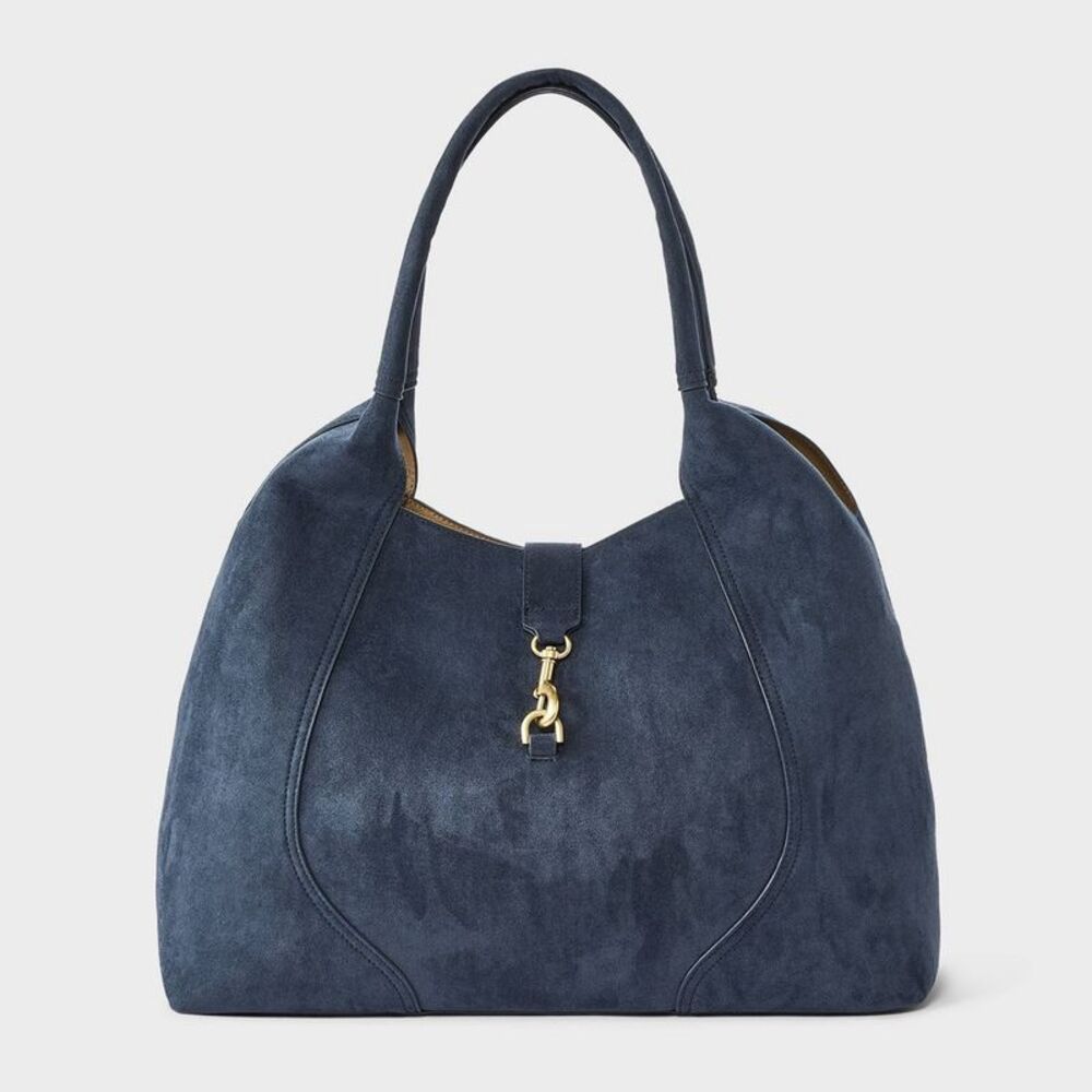 Faux Suede Slouchy Shoulder Tote Bag - A New Day Blue